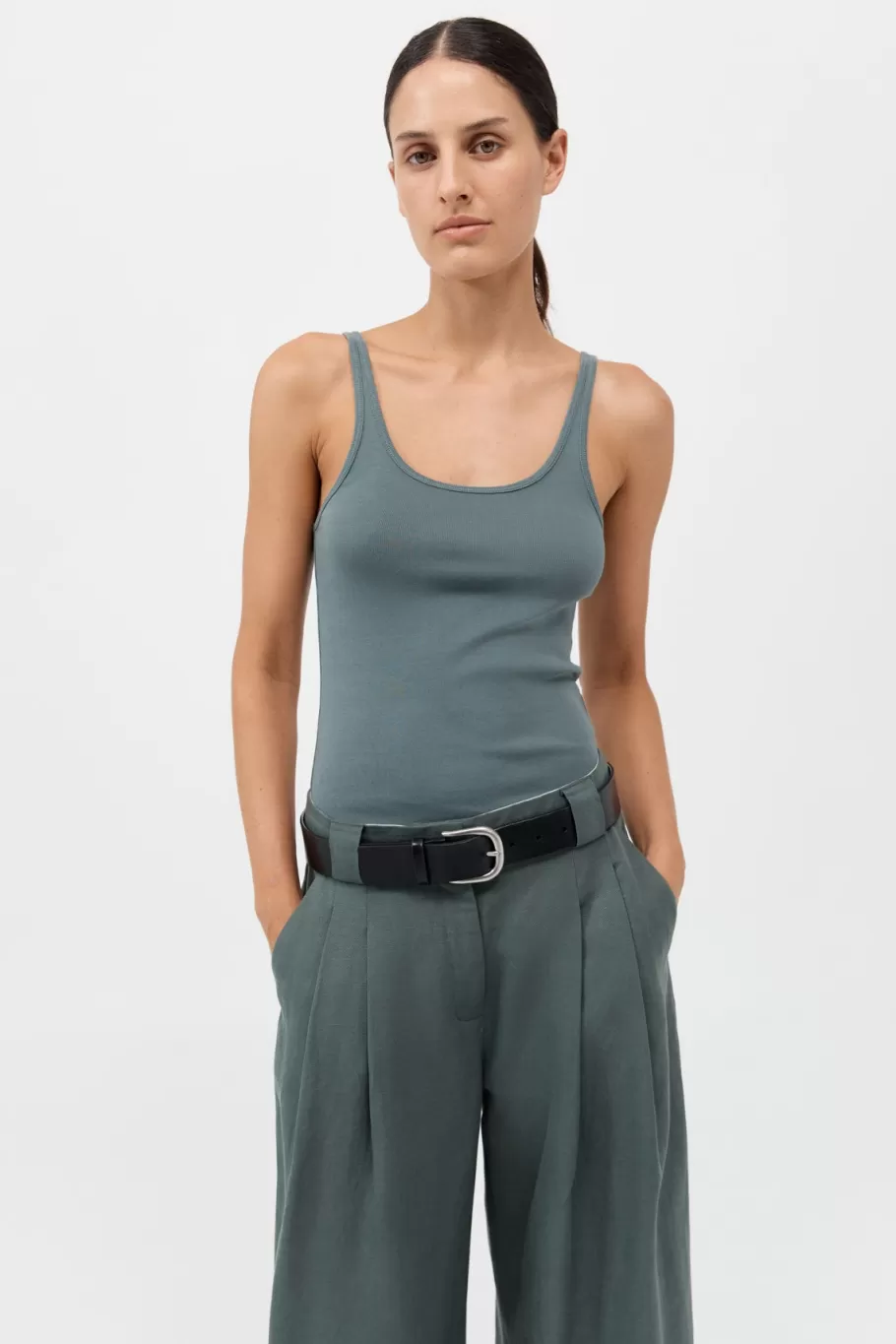 Basics | Tops | St. Agni Organic Cotton Slim Scoop Tank - BALSAM GREEN