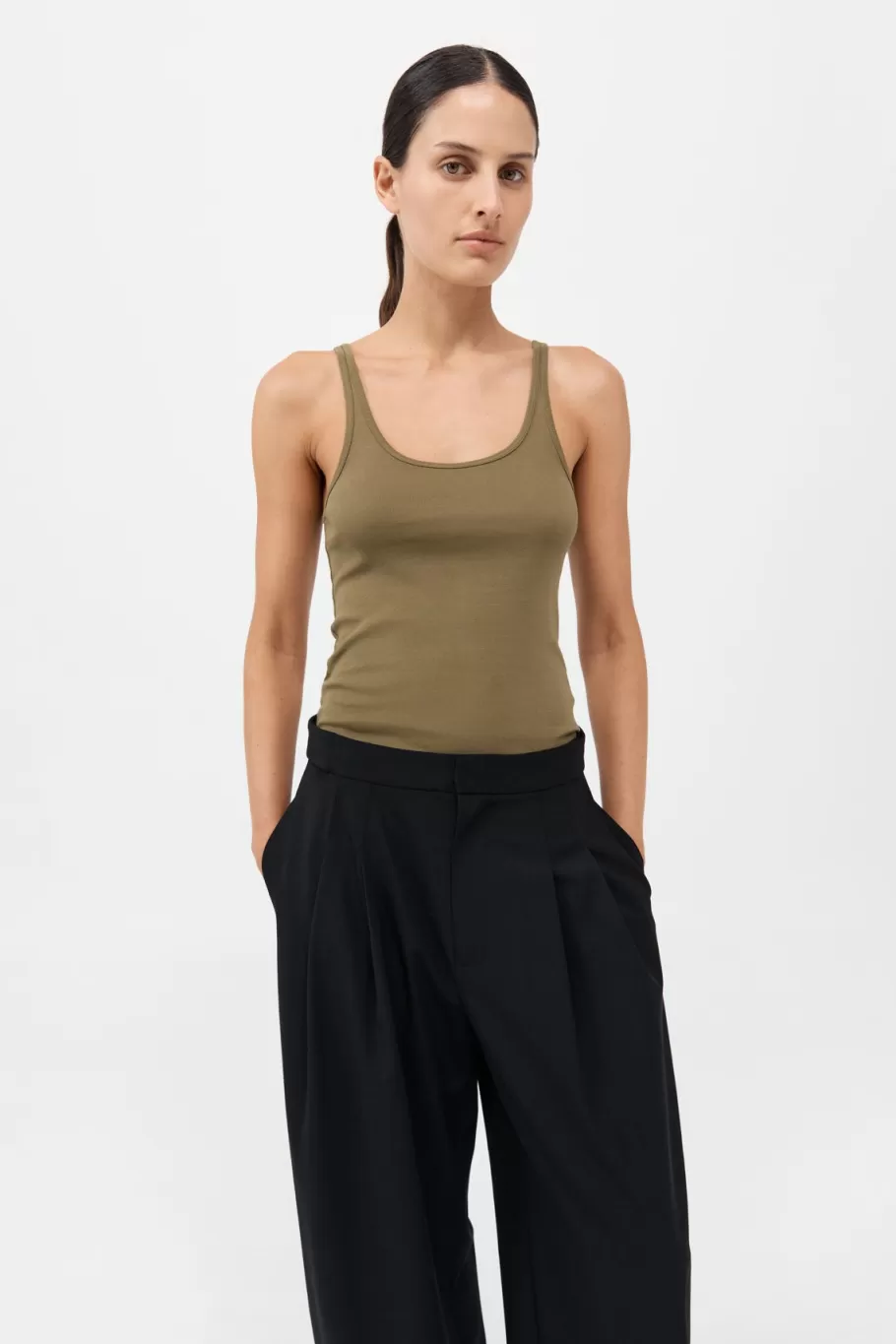 Basics | Tops | St. Agni Organic Cotton Slim Scoop Tank - OLIVE