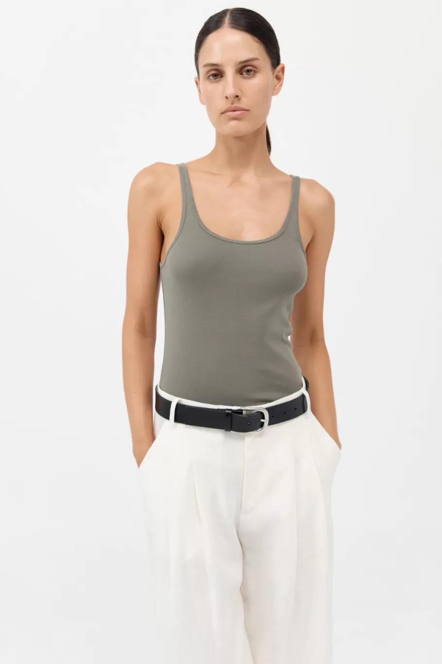 Basics | Tops | St. Agni Organic Cotton Slim Scoop Tank - SMOKEY OLIVE