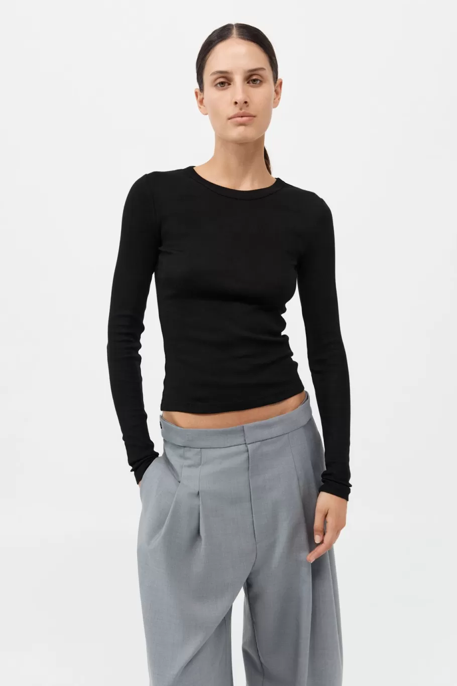 Basics | Tops | St. Agni Organic Cotton Soft Rib Long Sleeve Top - BLACK