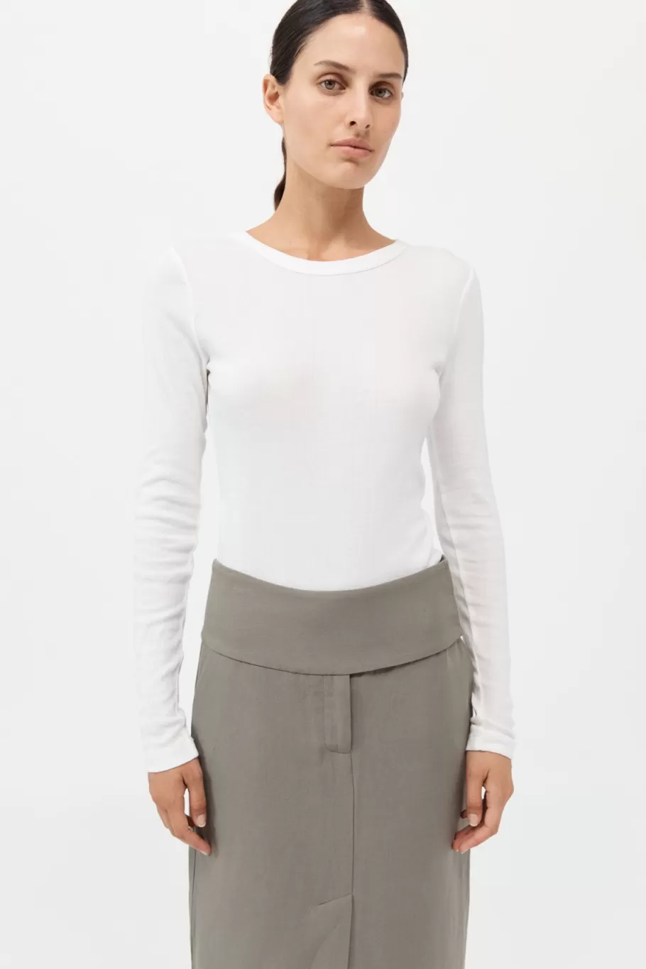 Basics | Tops | St. Agni Organic Cotton Soft Rib Long Sleeve Top - WHITE