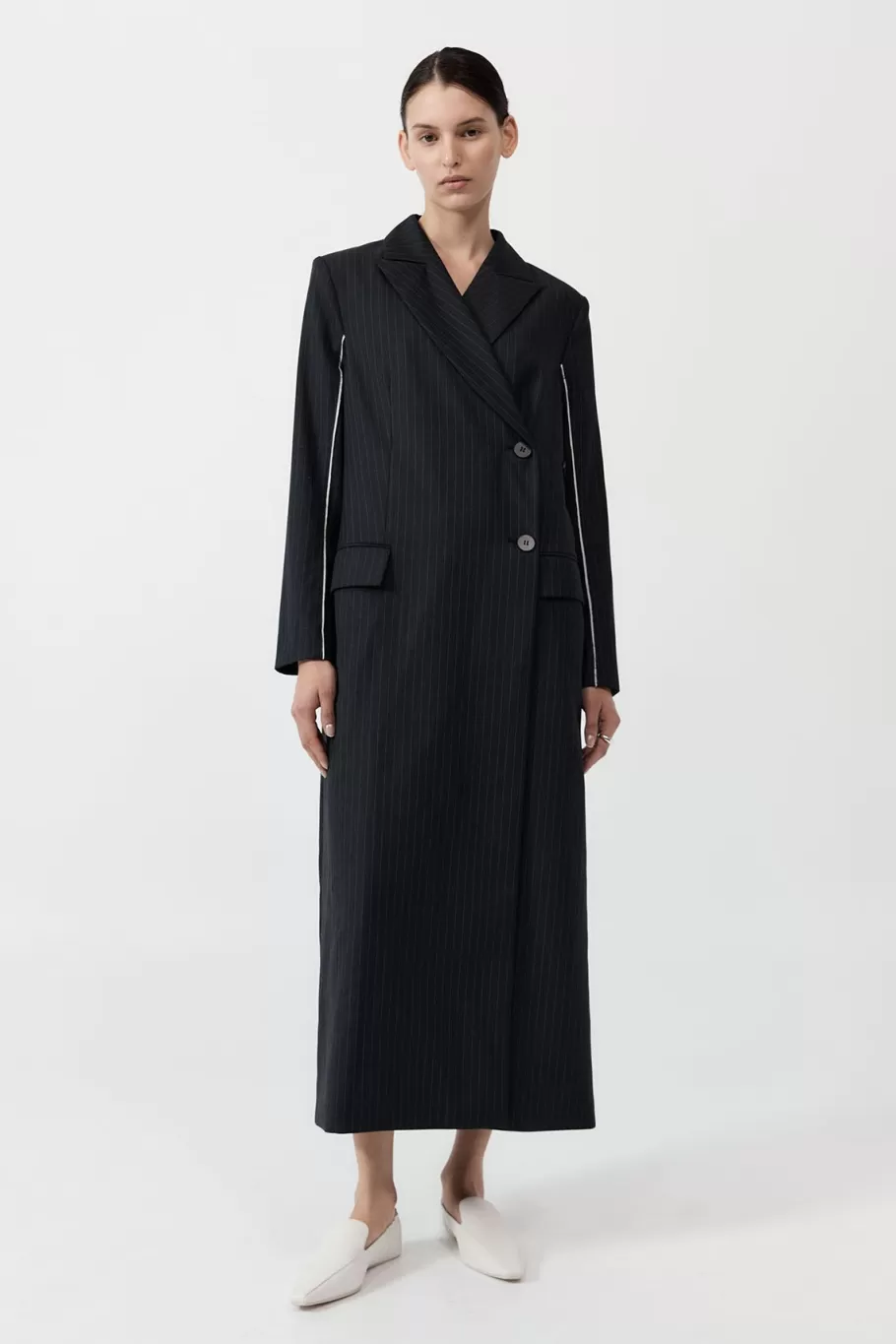 Outerwear | Tailoring | St. Agni Pinstripe Maxi Coat - Black