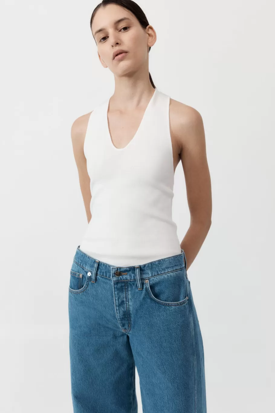 Basics | Tops | St. Agni Plunge Neck Knit Top - WHITE