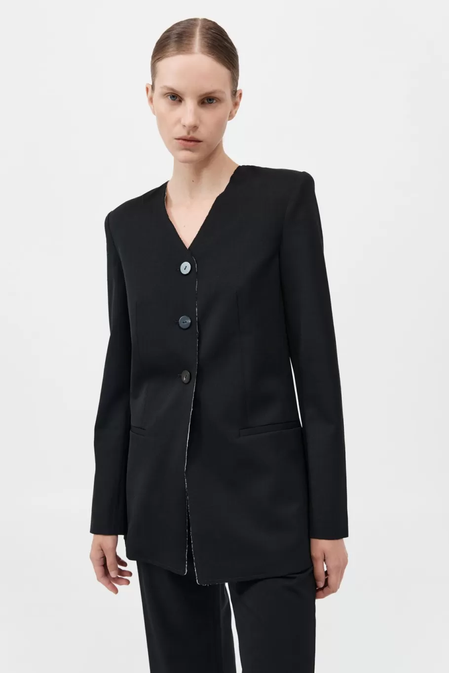 Outerwear | Tailoring | St. Agni Raw Edge Collarless Blazer - Black