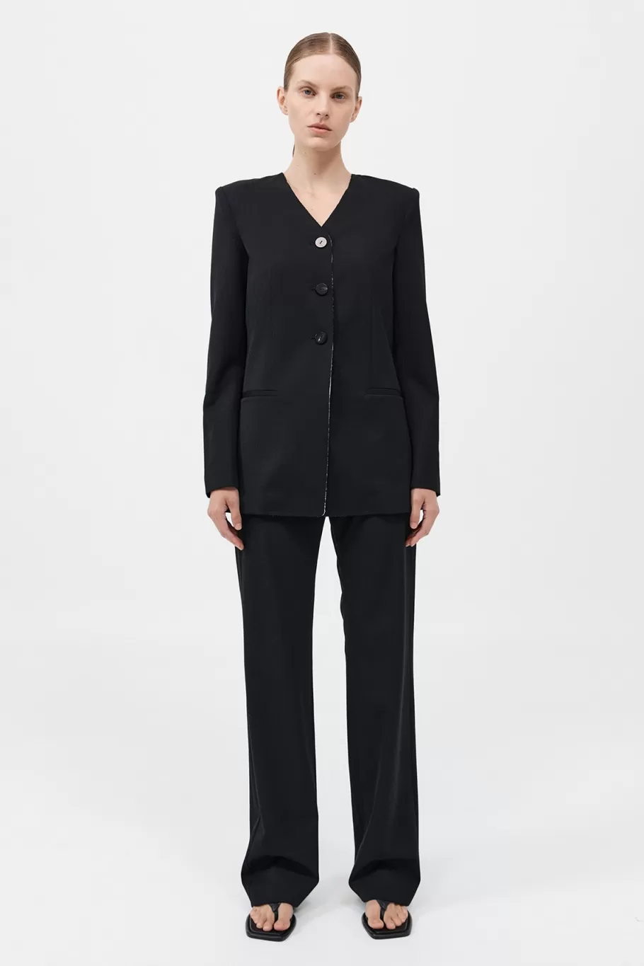 Outerwear | Tailoring | St. Agni Raw Edge Collarless Blazer - Black