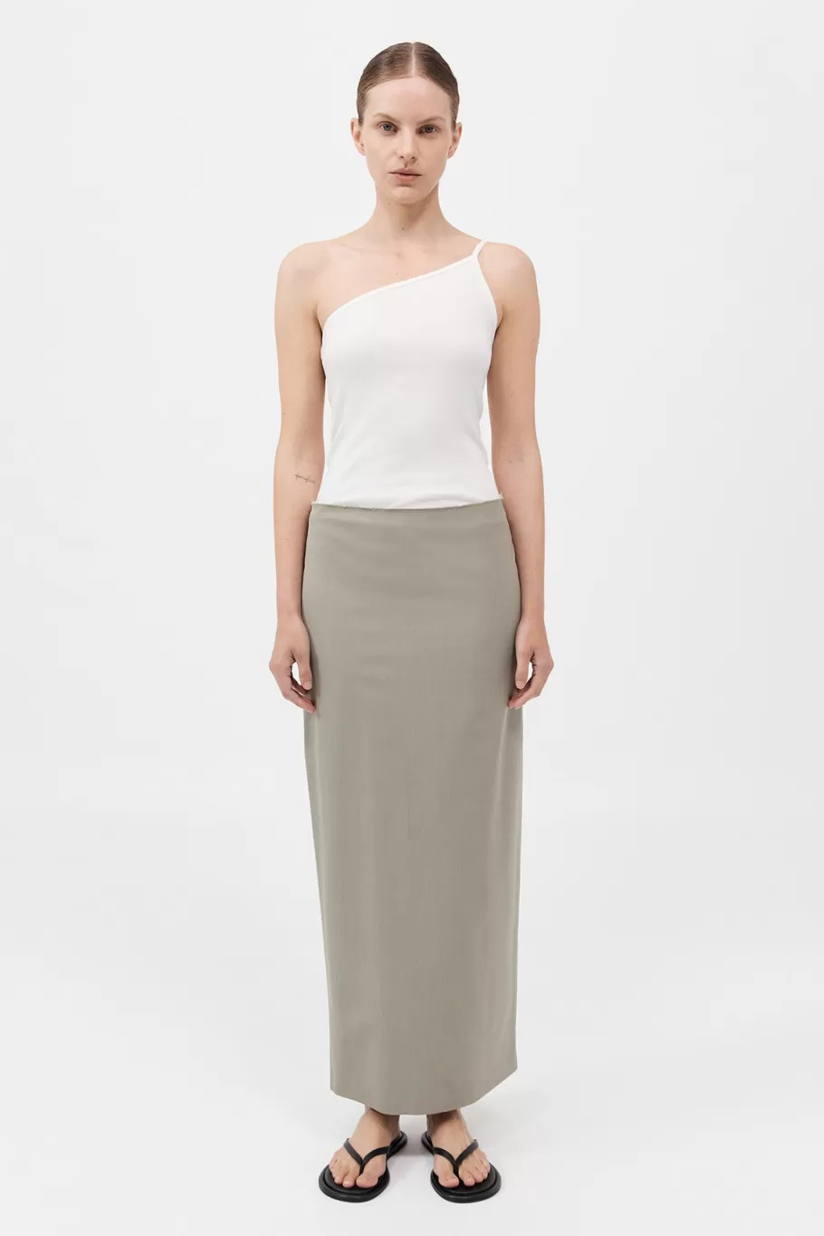 Tailoring | Skirts | St. Agni Raw Edge Column Maxi Skirt - MOSS GREY