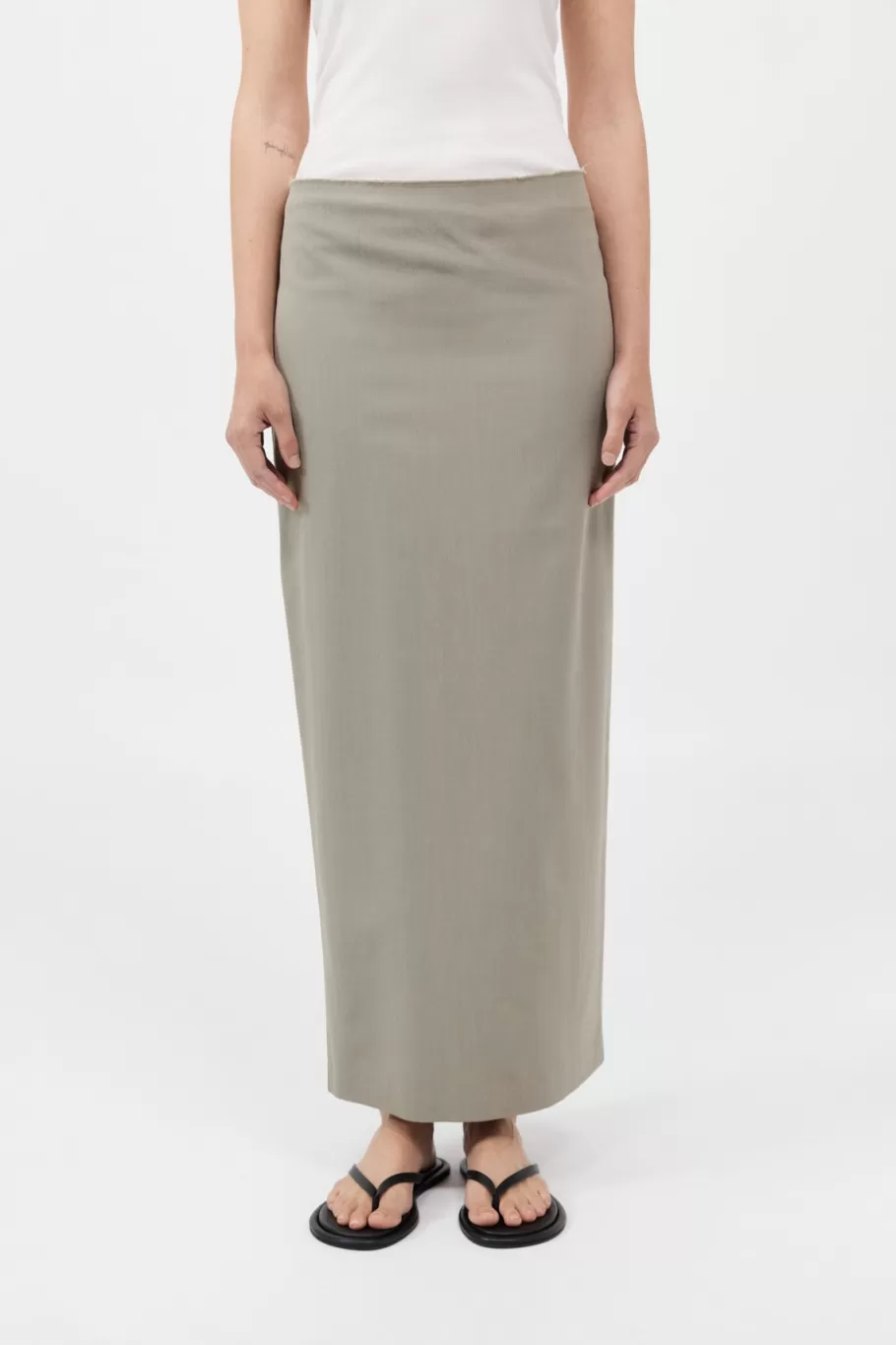 Tailoring | Skirts | St. Agni Raw Edge Column Maxi Skirt - MOSS GREY