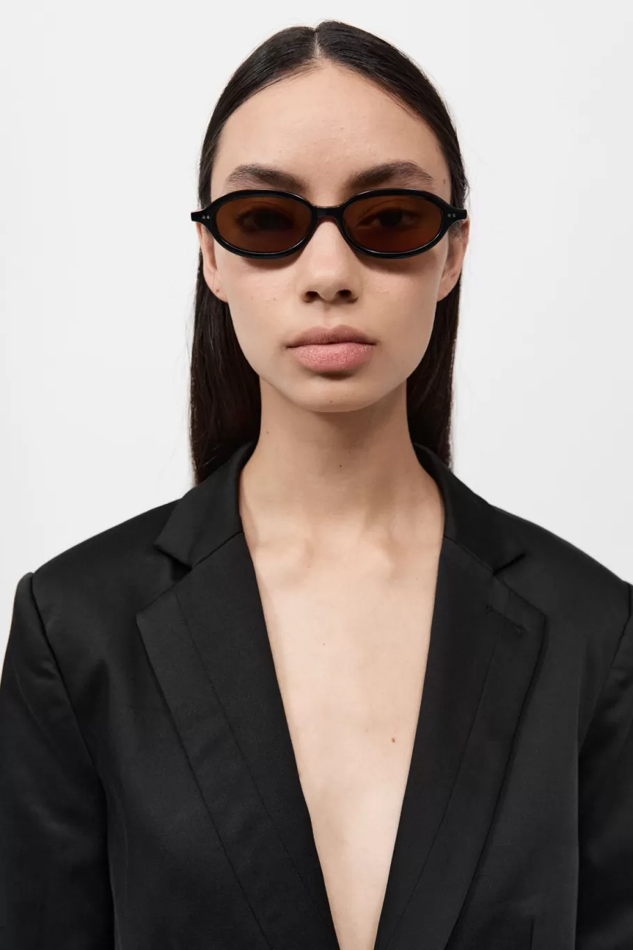 Eyewear | St. Agni 90s Slim Oval Sunglasses - Black/Brown BLACK BROWN