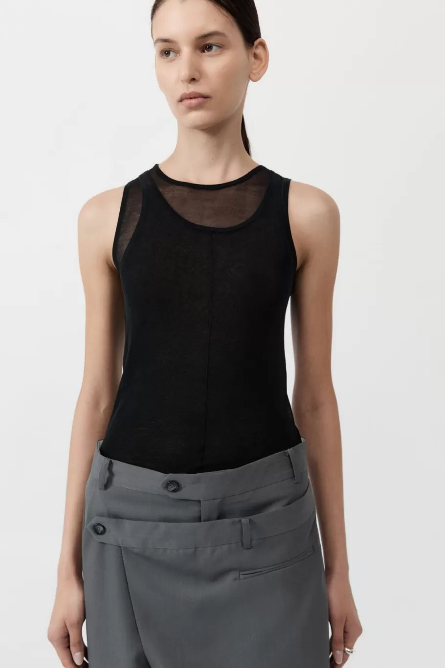 Tops | Singlets | St. Agni Semi Sheer Double Layer Tank - BLACK