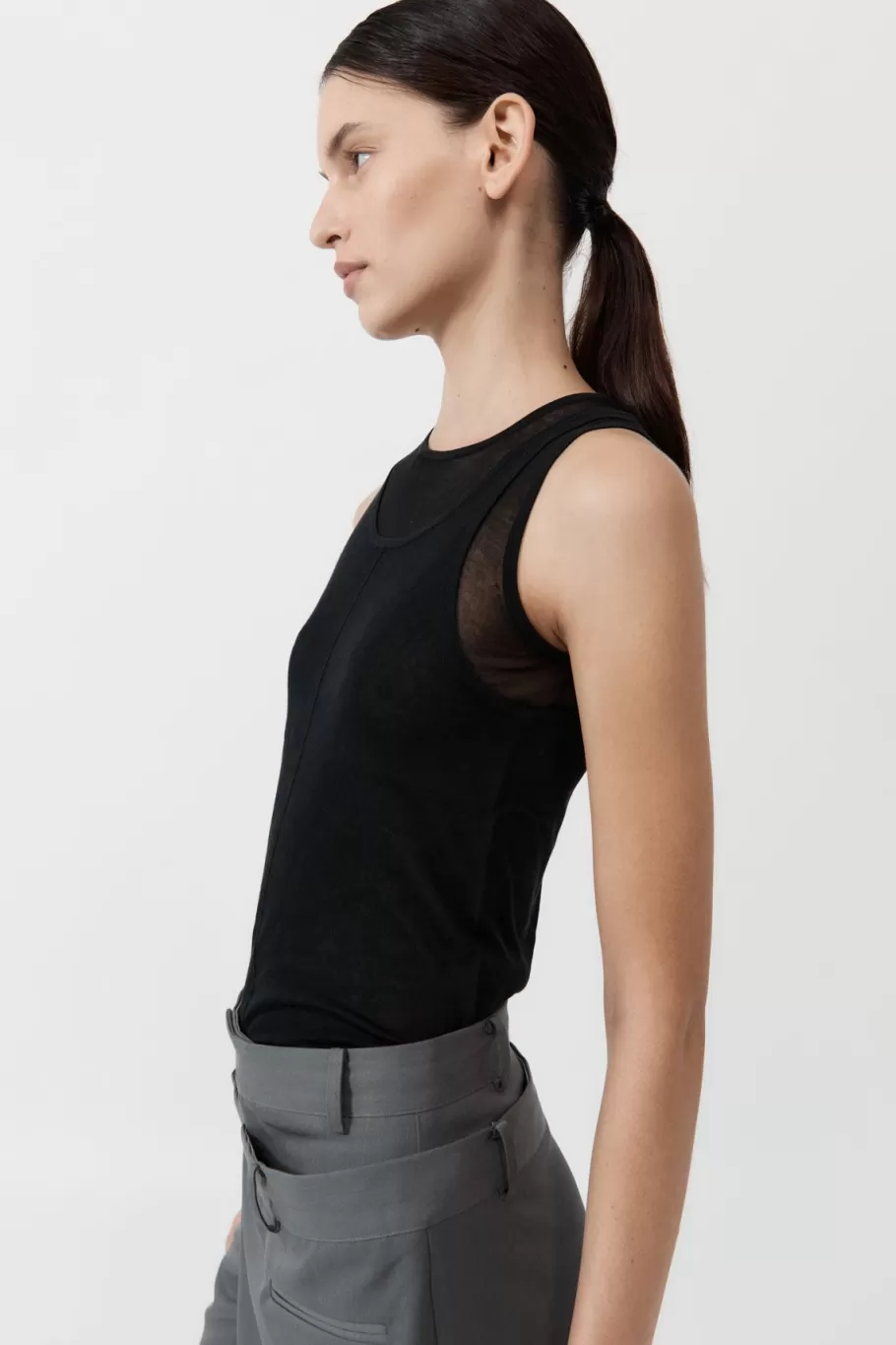 Tops | Singlets | St. Agni Semi Sheer Double Layer Tank - BLACK