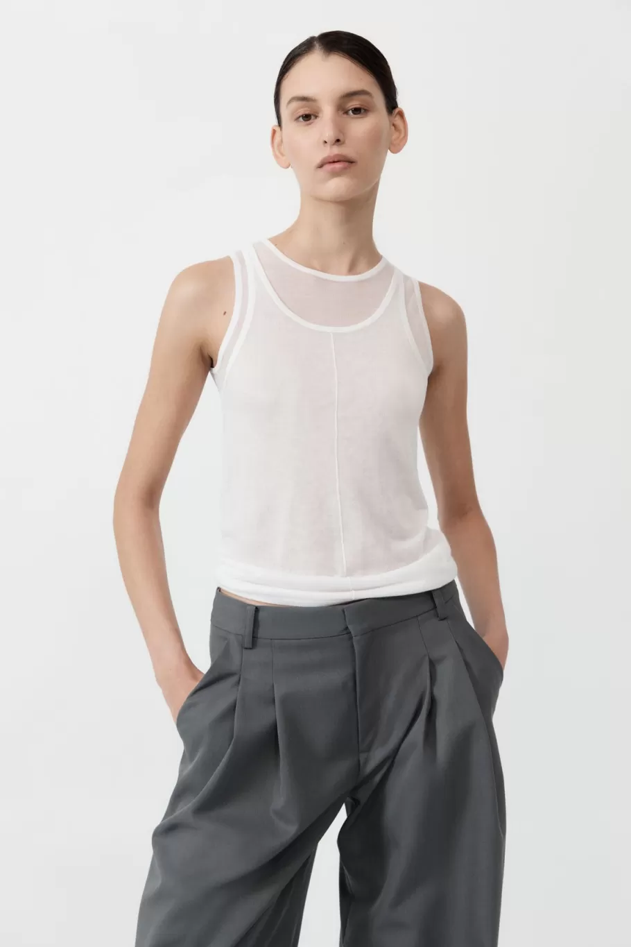 Tops | Singlets | St. Agni Semi Sheer Double Layer Tank - WHITE