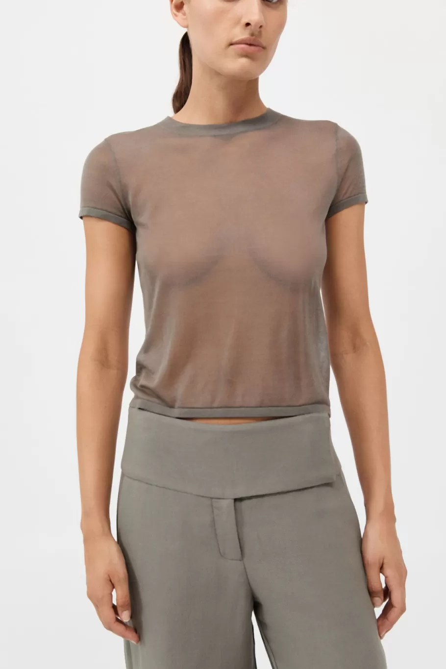 Basics | Tops | St. Agni Sheer Baby Tee - SMOKEY OLIVE