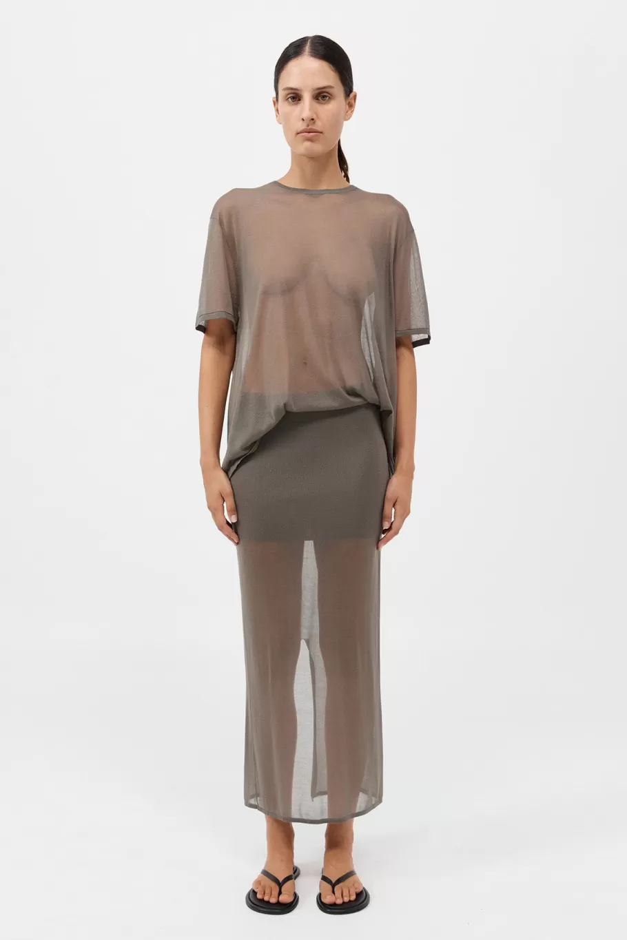 Knitwear | Skirts | St. Agni Sheer Column Skirt - SMOKEY OLIVE