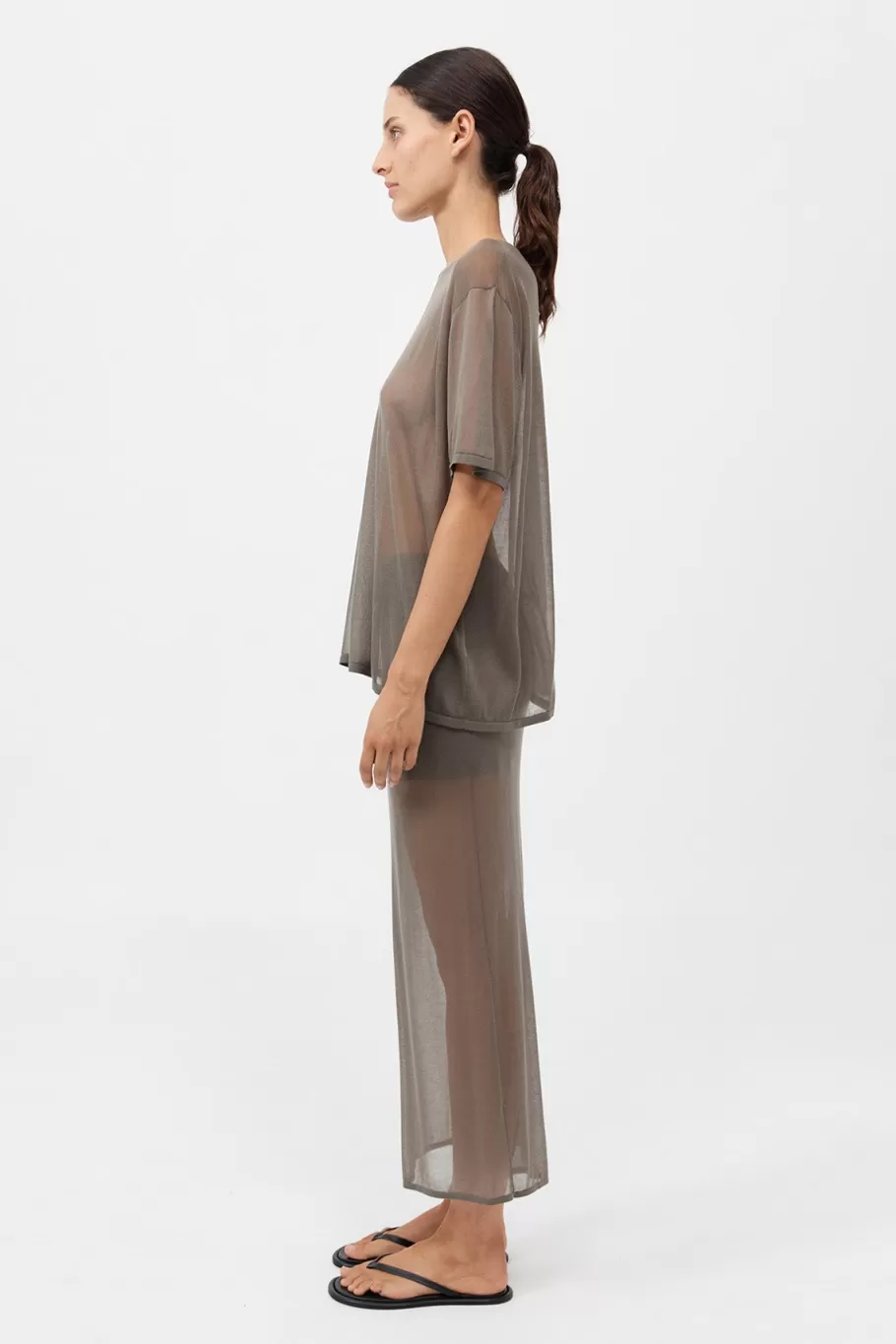 Knitwear | Skirts | St. Agni Sheer Column Skirt - SMOKEY OLIVE