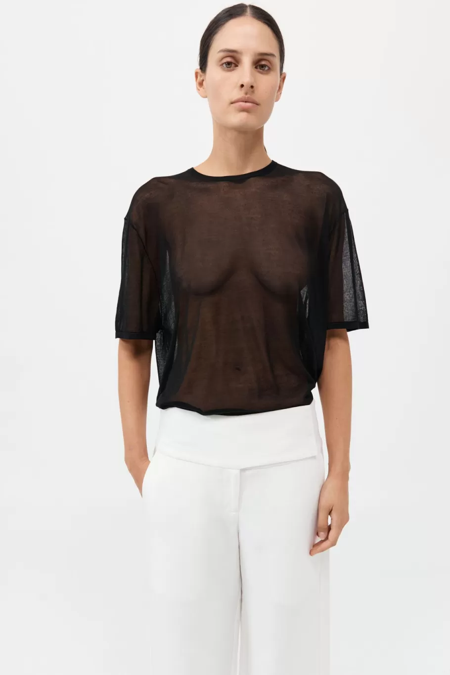 Basics | Tops | St. Agni Sheer Oversized Tee - BLACK