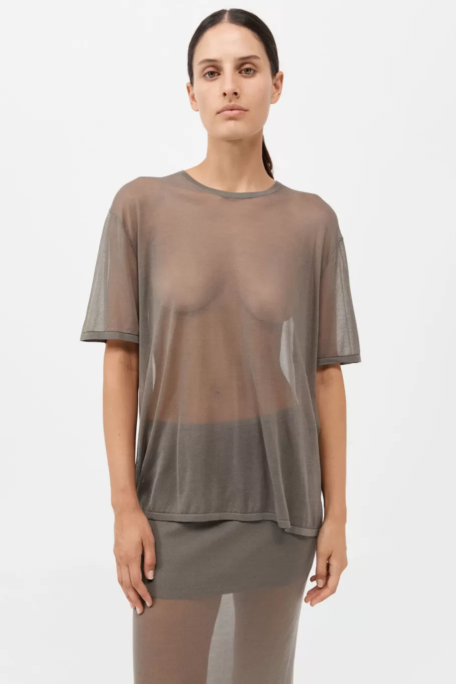 Basics | Tops | St. Agni Sheer Oversized Tee - SMOKEY OLIVE