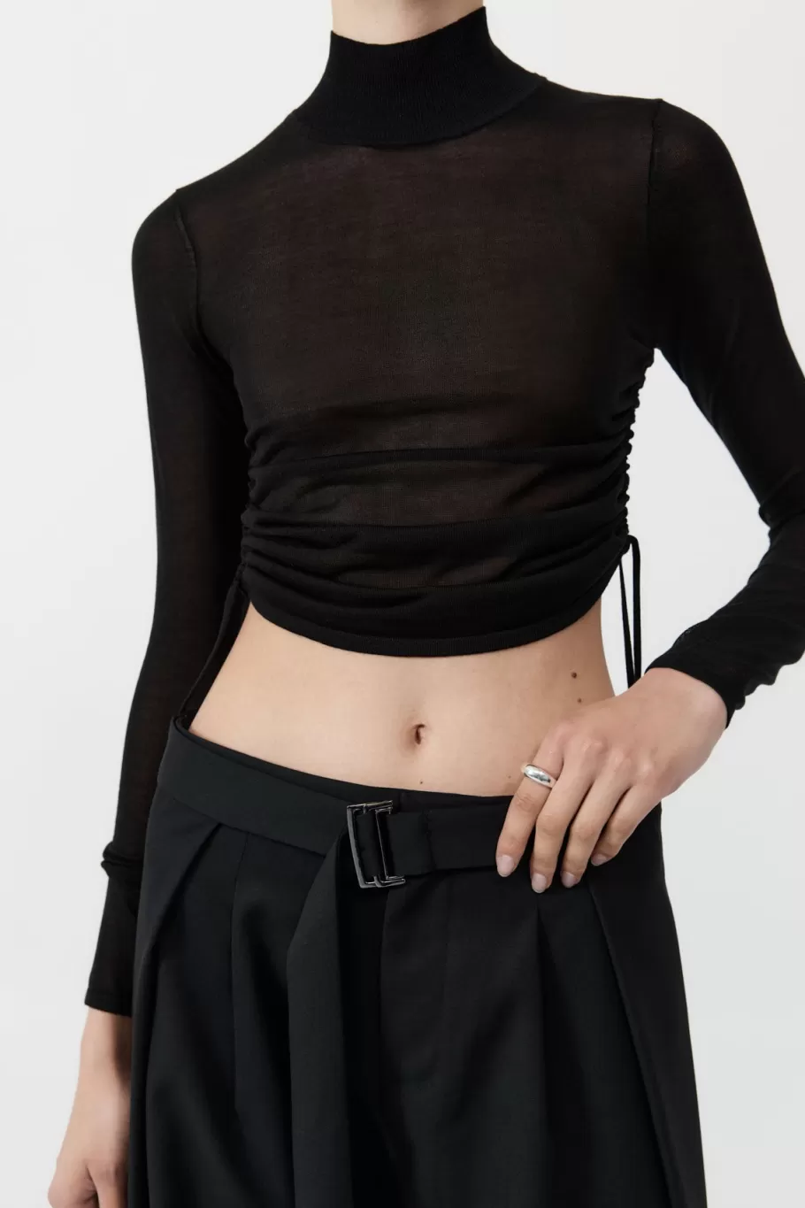 Tops | Knitwear | St. Agni Sheer Ruched Top - BLACK