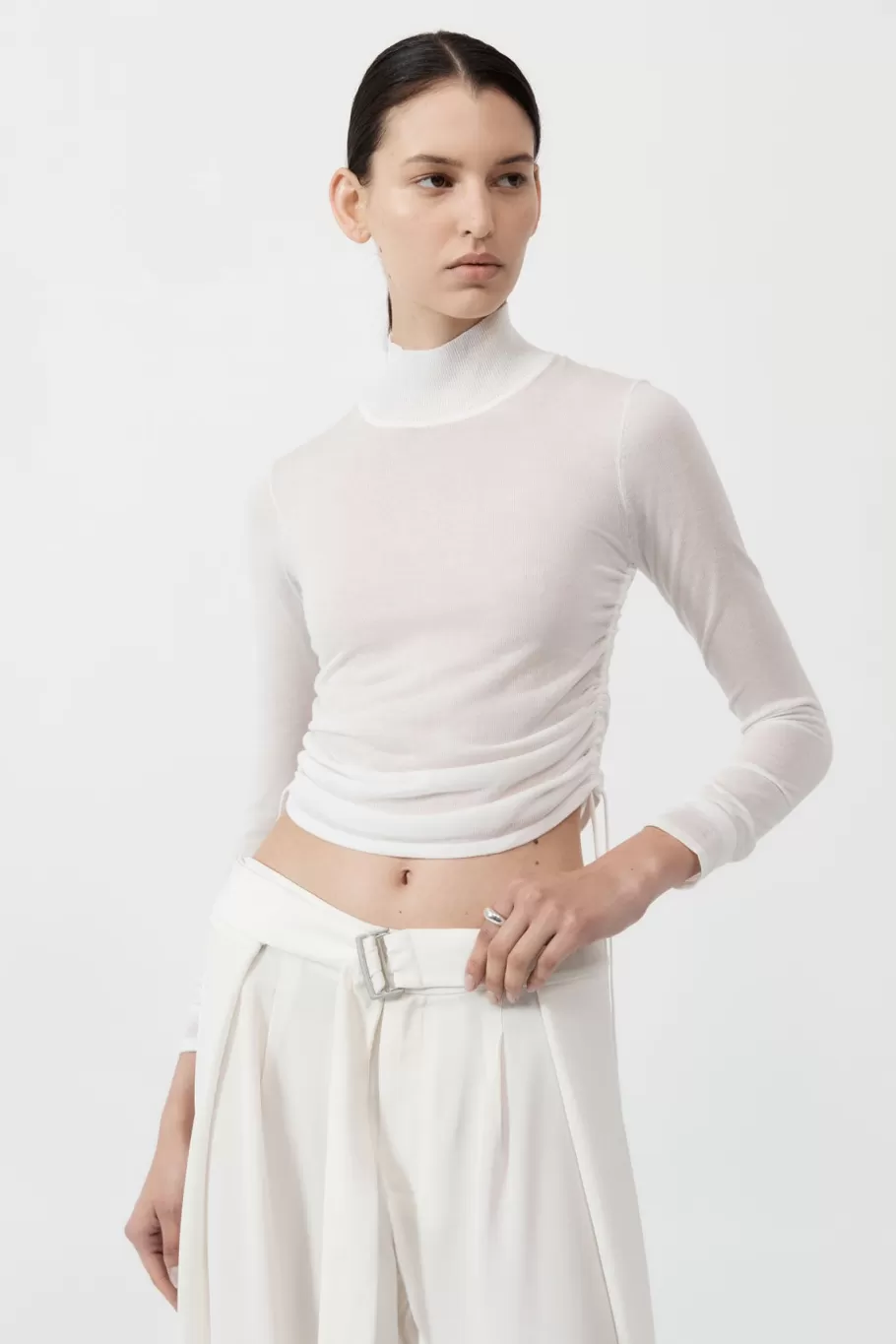 Tops | Knitwear | St. Agni Sheer Ruched Top - WHITE