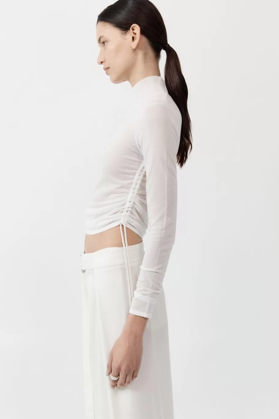 Tops | Knitwear | St. Agni Sheer Ruched Top - WHITE