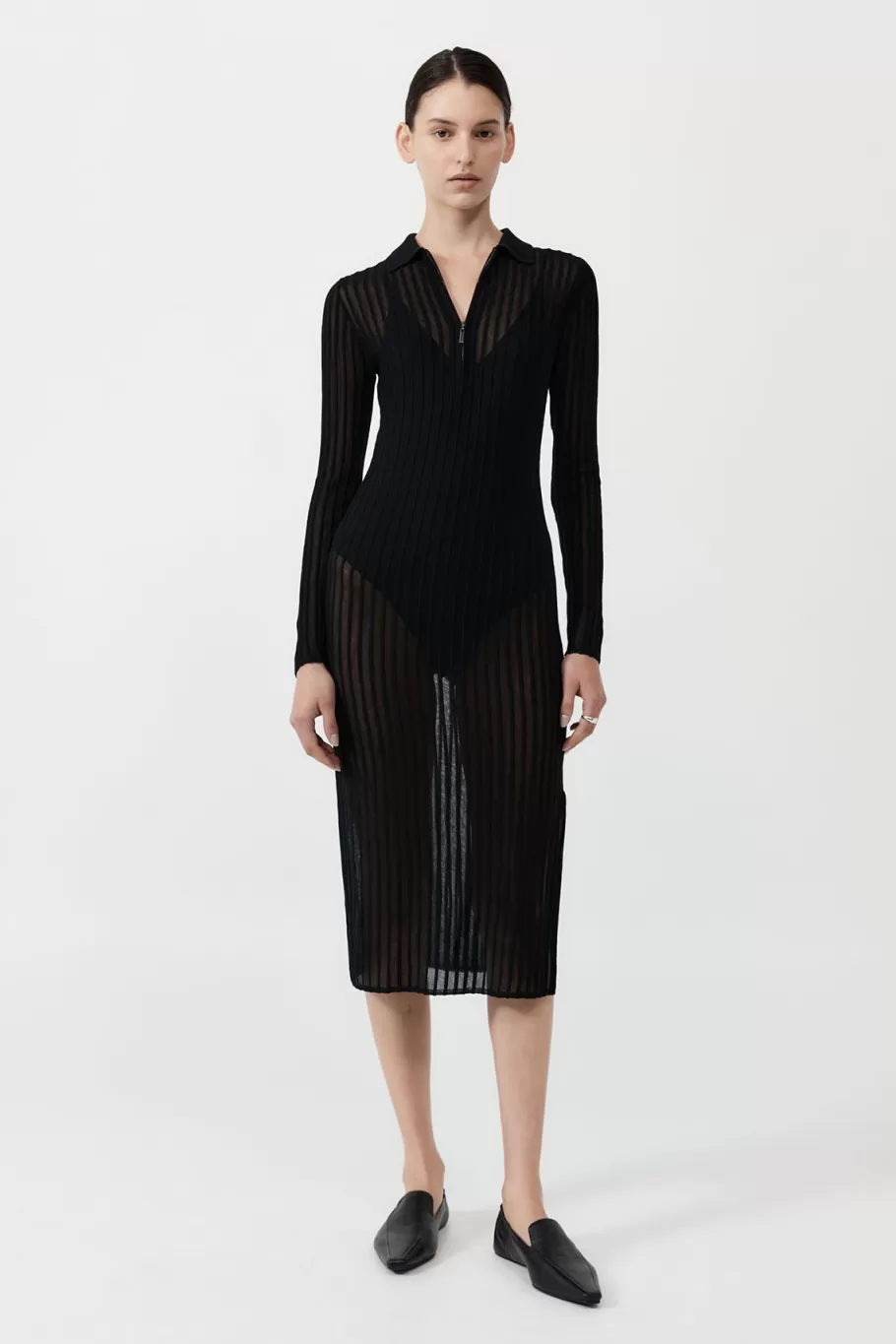 Dresses | Knitwear | St. Agni Sheer Stripe Dress - Black