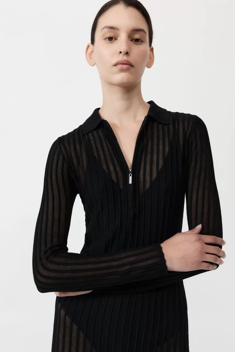 Dresses | Knitwear | St. Agni Sheer Stripe Dress - Black