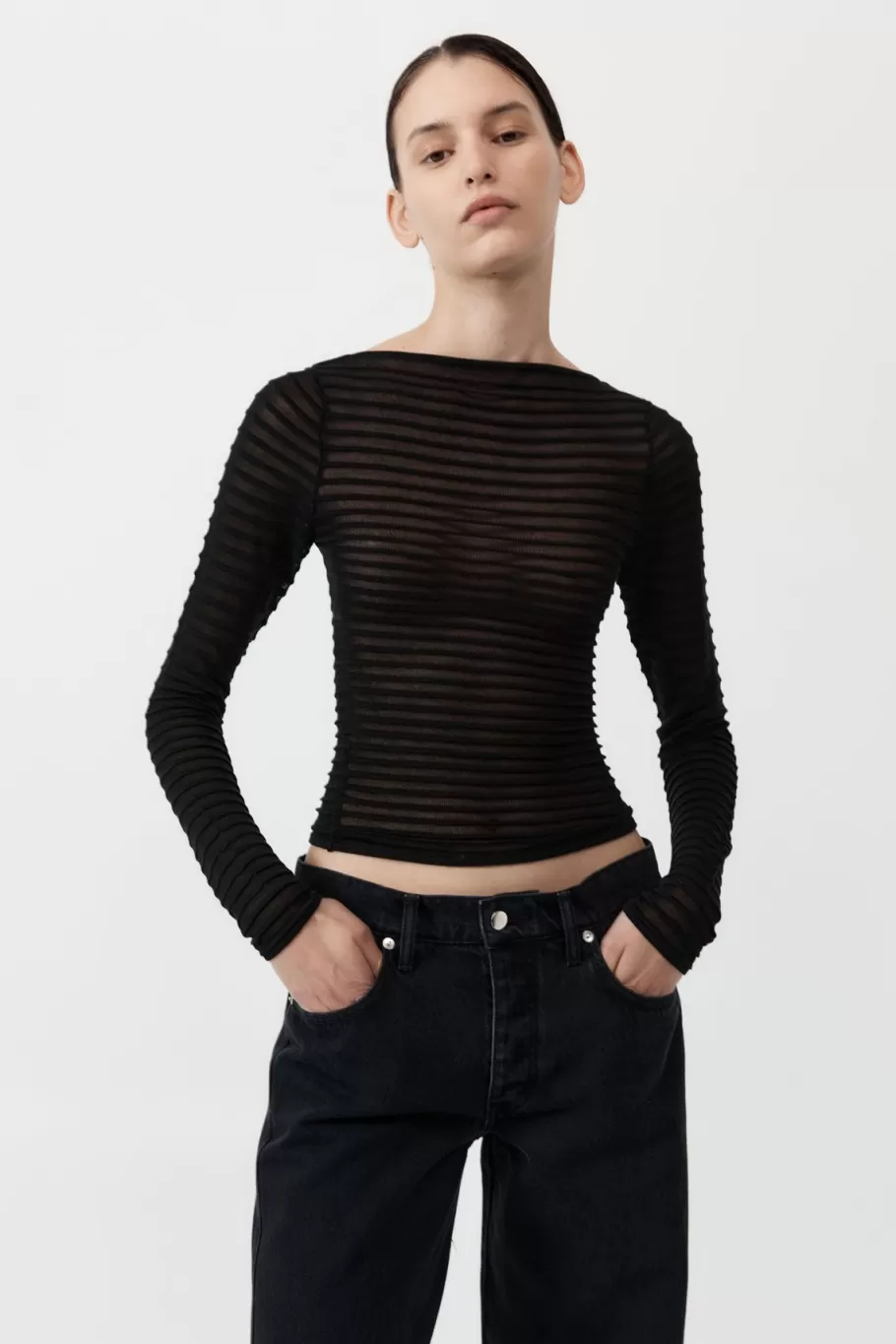 Tops | Knitwear | St. Agni Sheer Stripe Top - Black