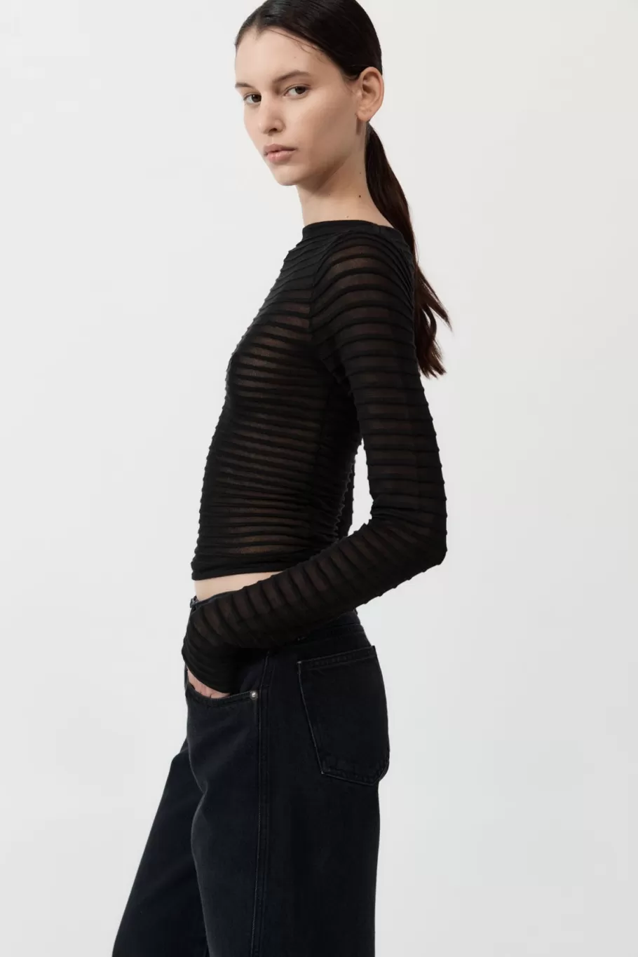 Tops | Knitwear | St. Agni Sheer Stripe Top - Black