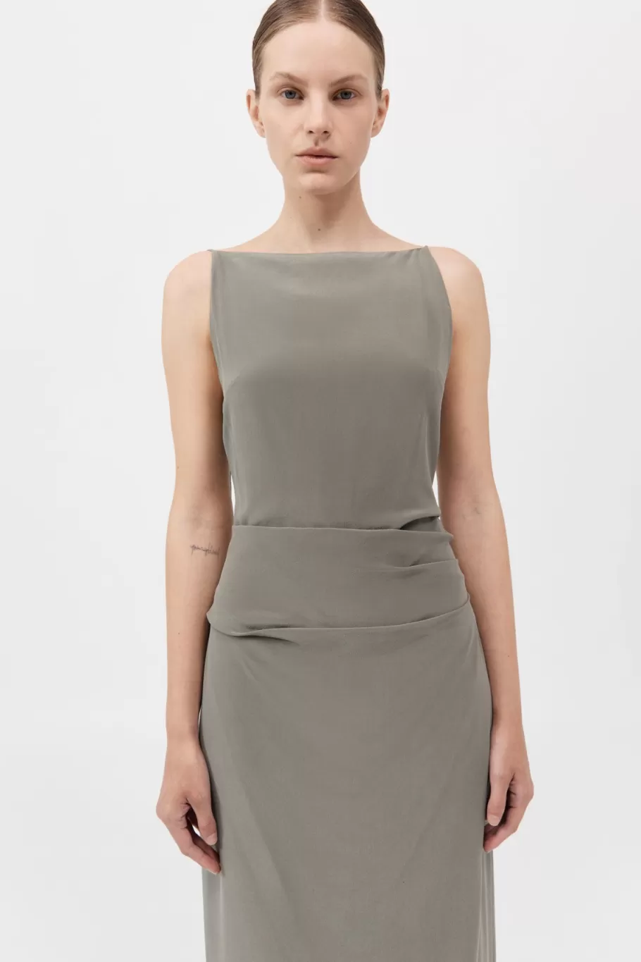 Dresses | St. Agni Silk Tuck Dress - SMOKEY OLIVE