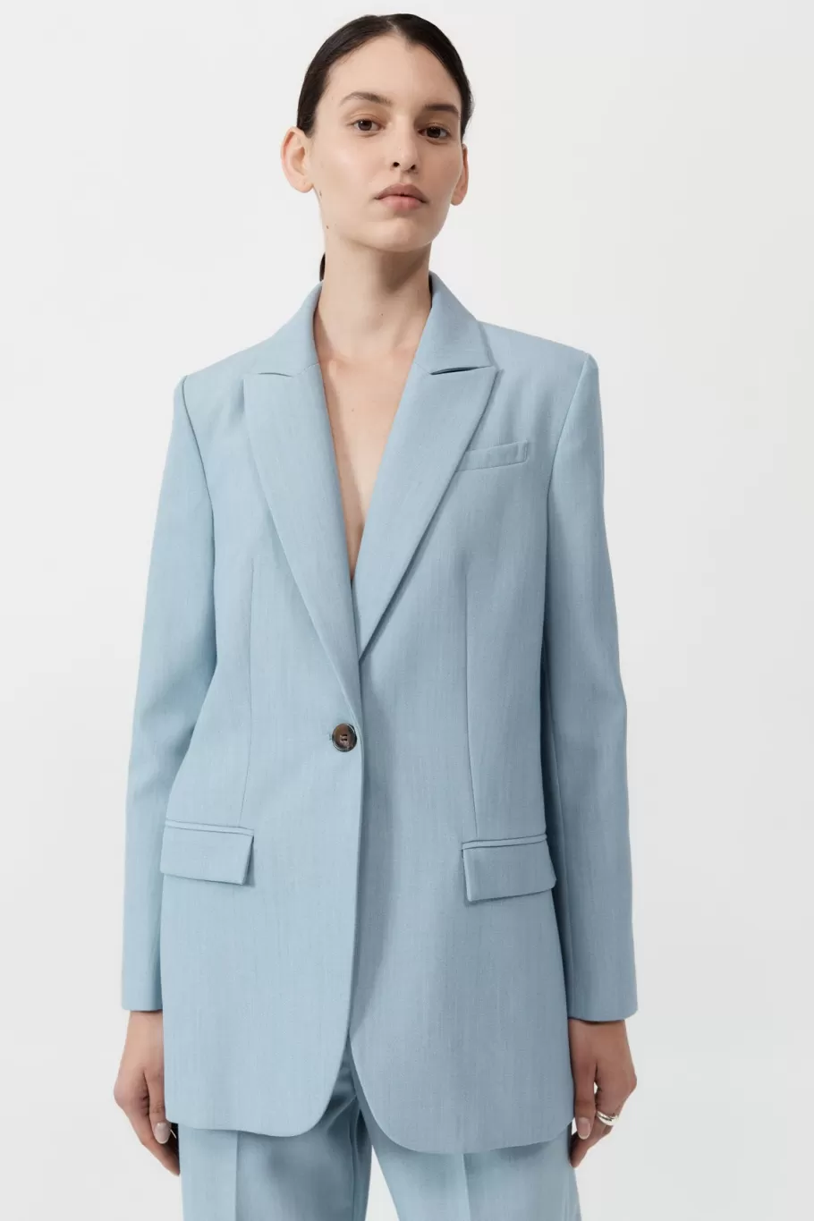 Outerwear | Tailoring | St. Agni Single Button Tailored Blazer - Stone Blue