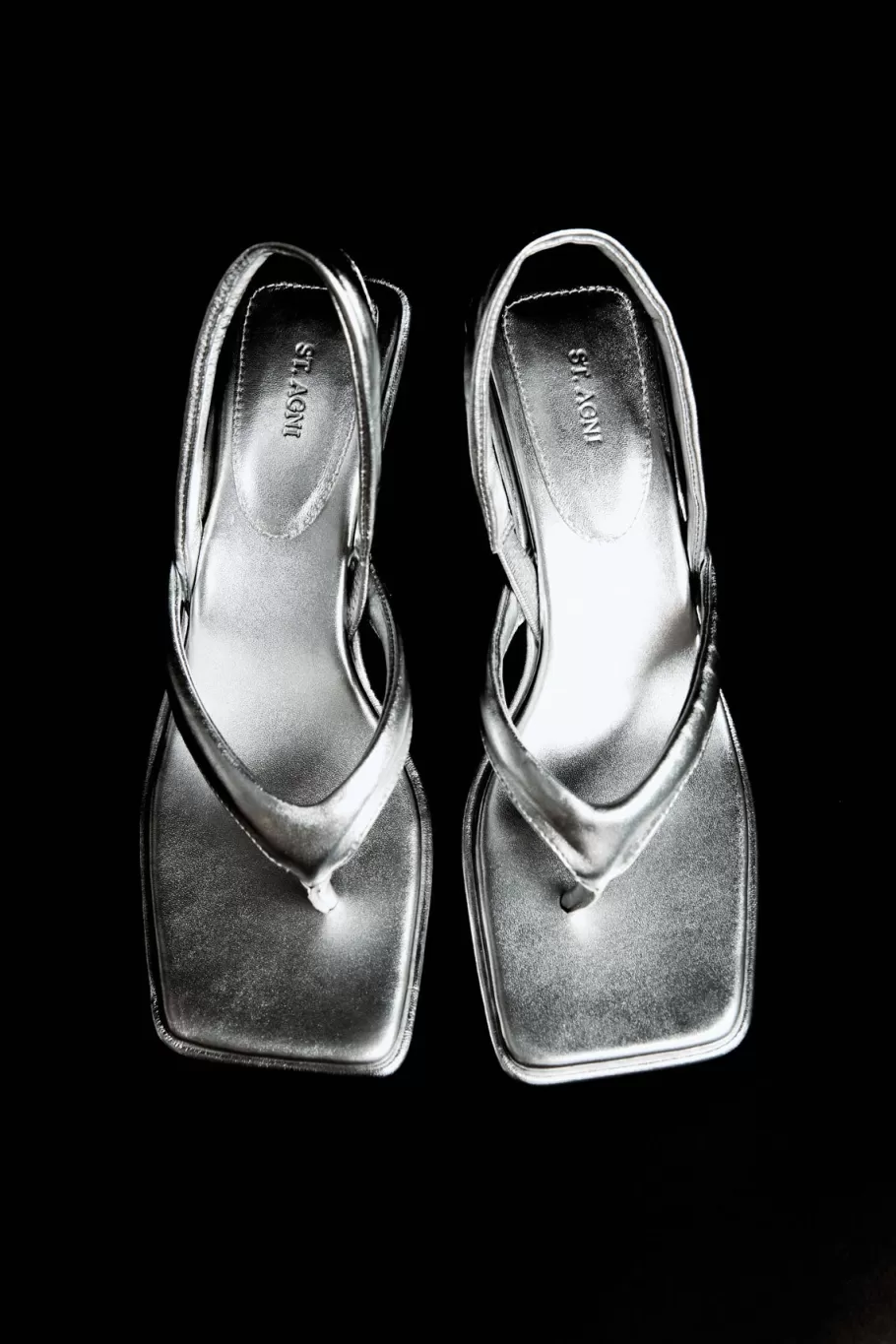 Heels | St. Agni Sling Back Thong Heel - SILVER