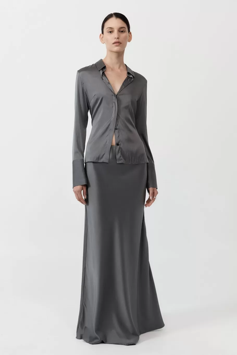 Skirts | St. Agni Soft Silk Maxi Skirt - Pewter Grey