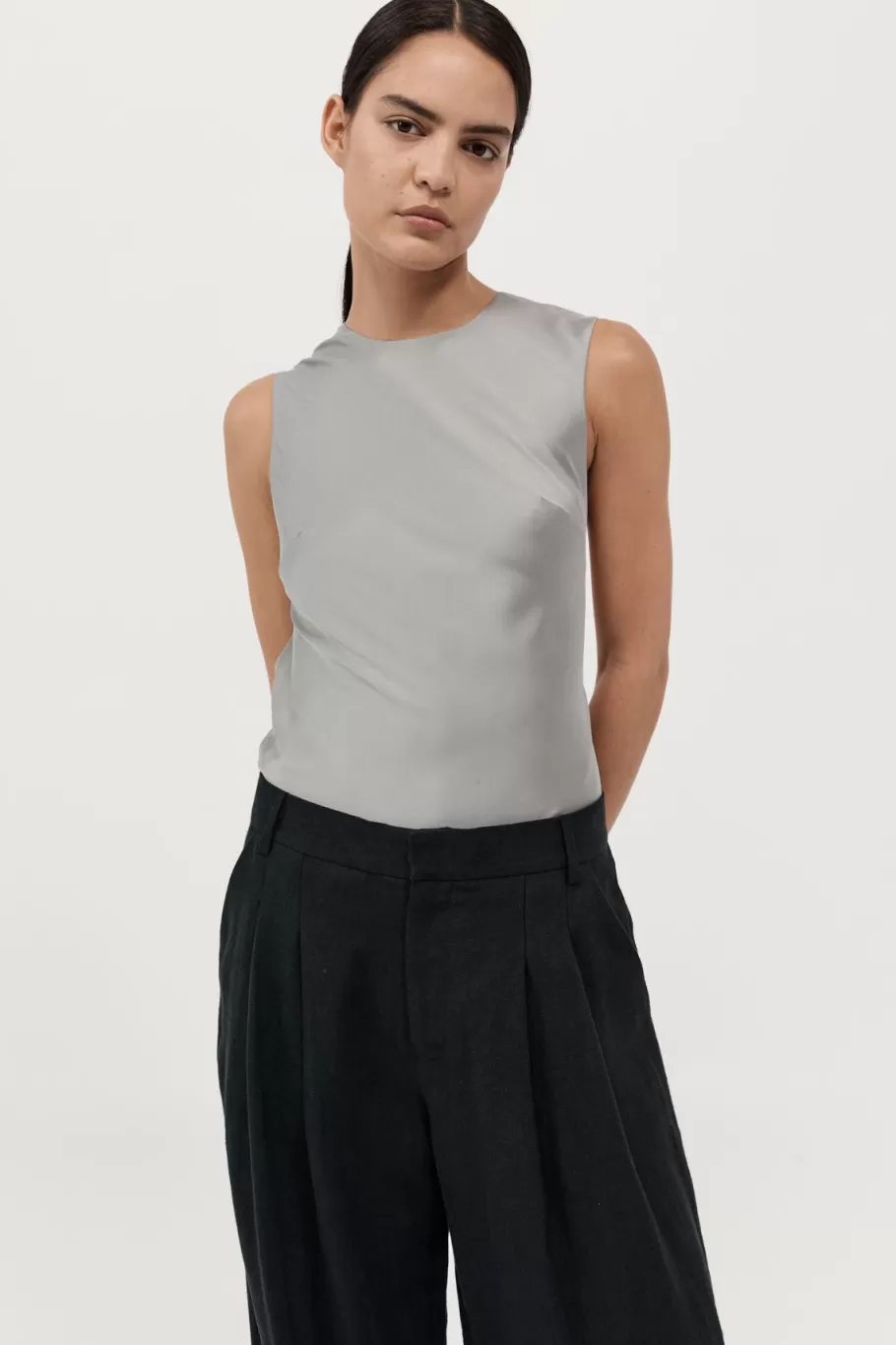 Tops | St. Agni Soft Silk Rouleau Tie Top - SILVER