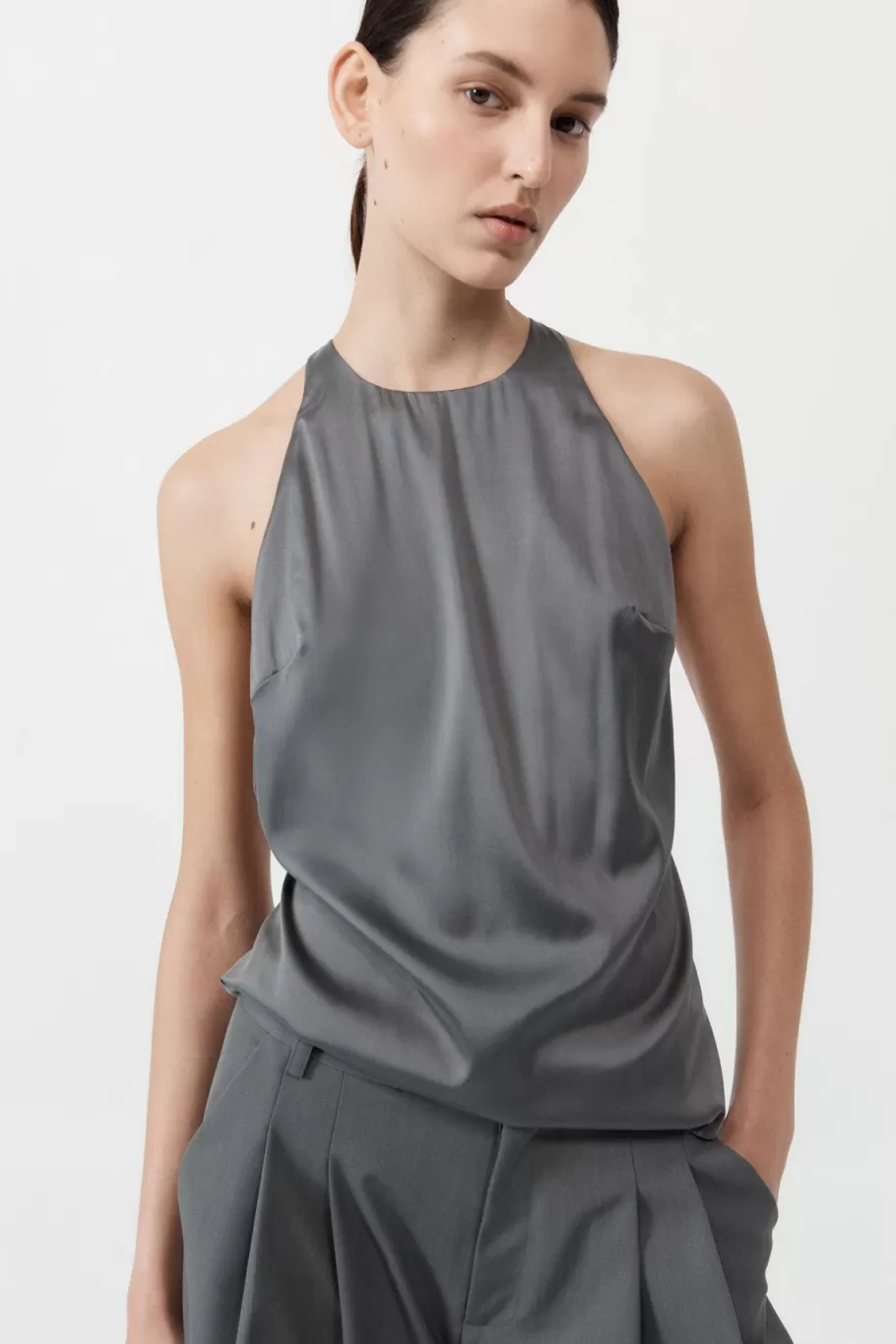 Tops | St. Agni Soft Silk Suspender Top - PEWTER GREY