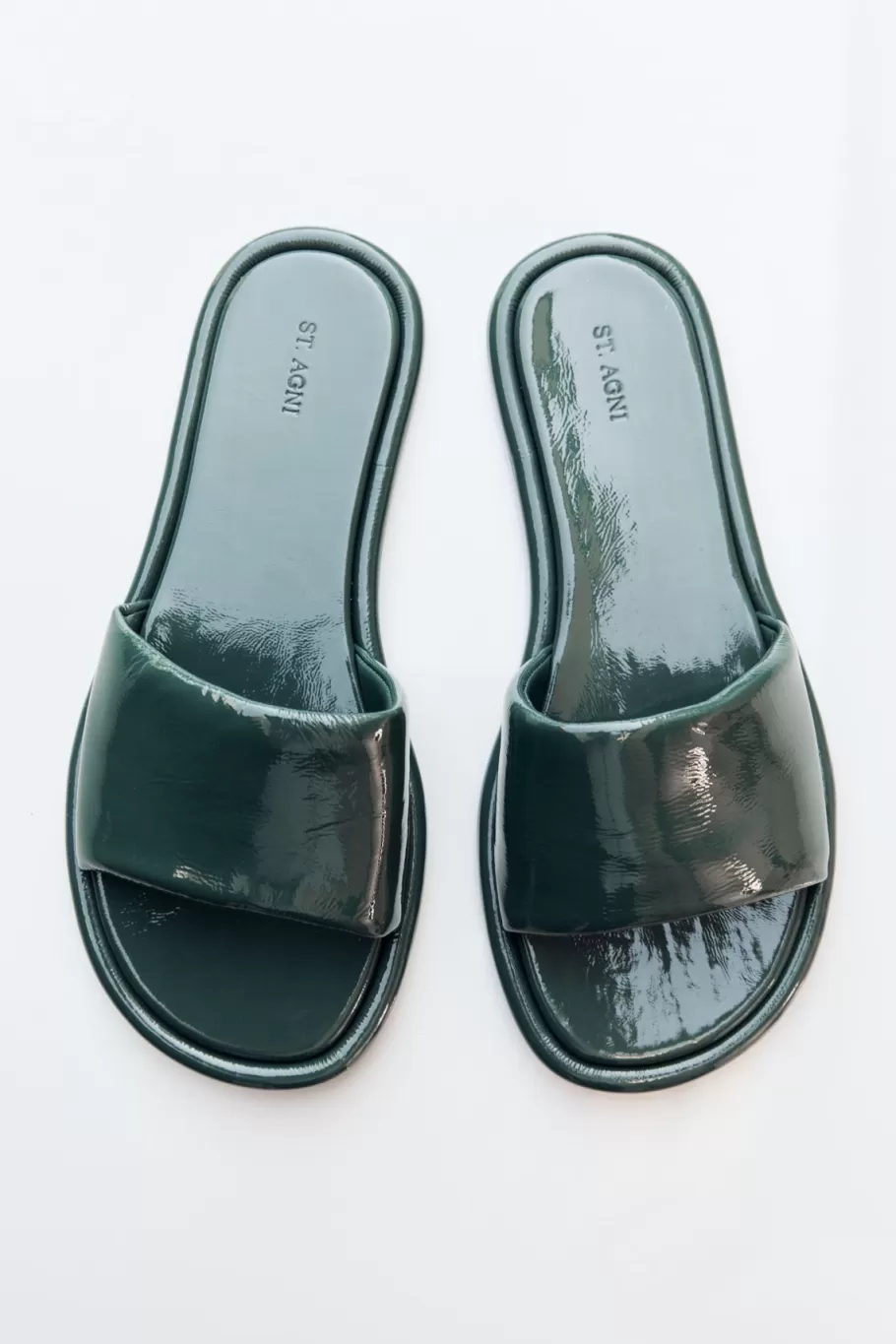 Slides | St. Agni Soft Slipper - Patent Deep Green