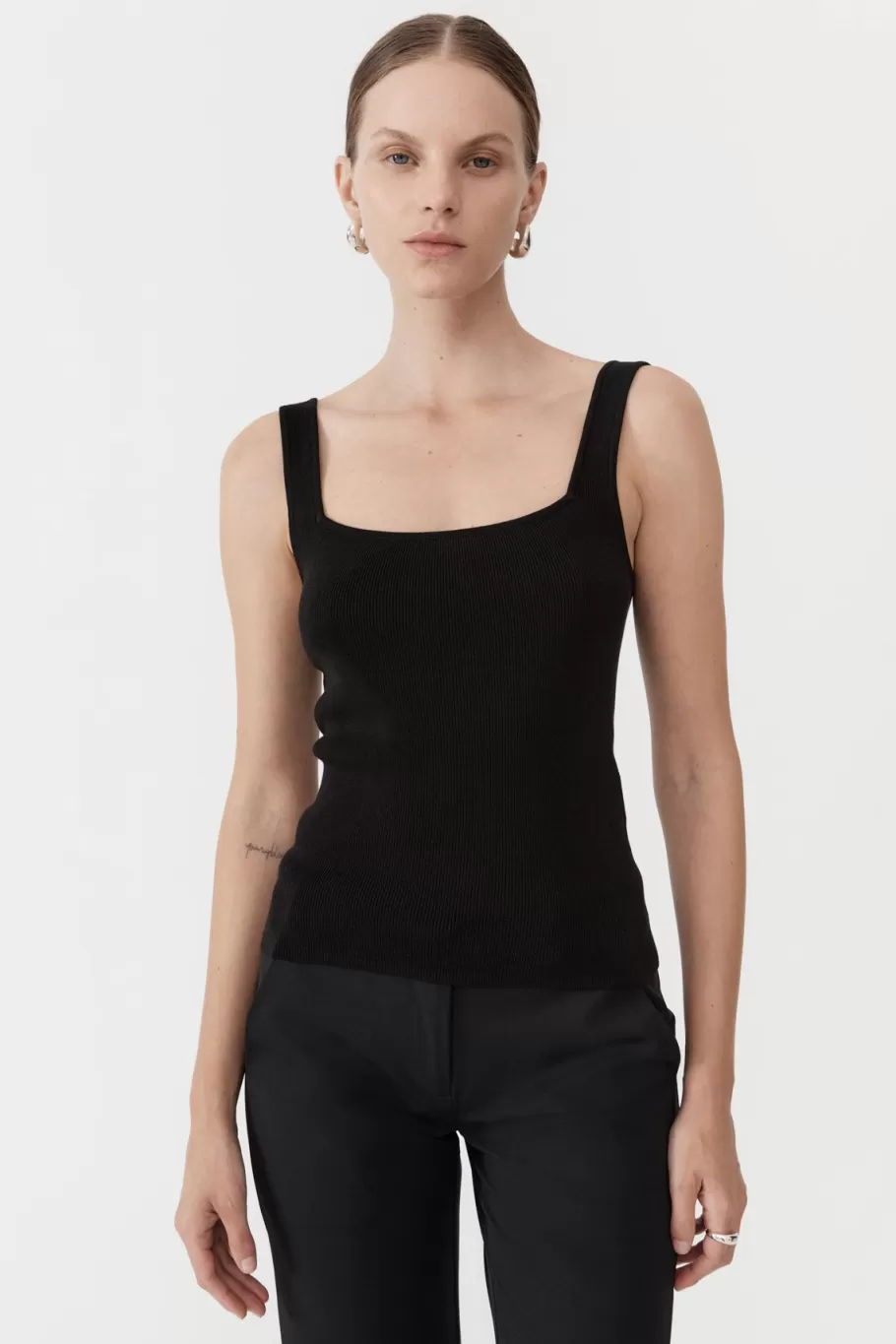 Tops | Singlets | St. Agni Square Neck Knit Singlet - BLACK