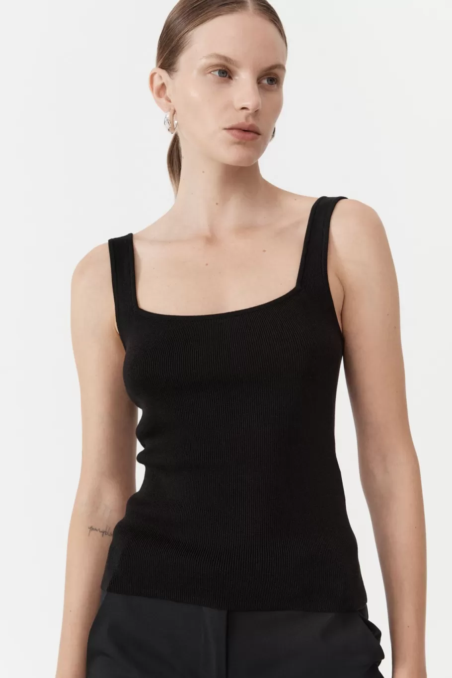 Tops | Singlets | St. Agni Square Neck Knit Singlet - BLACK