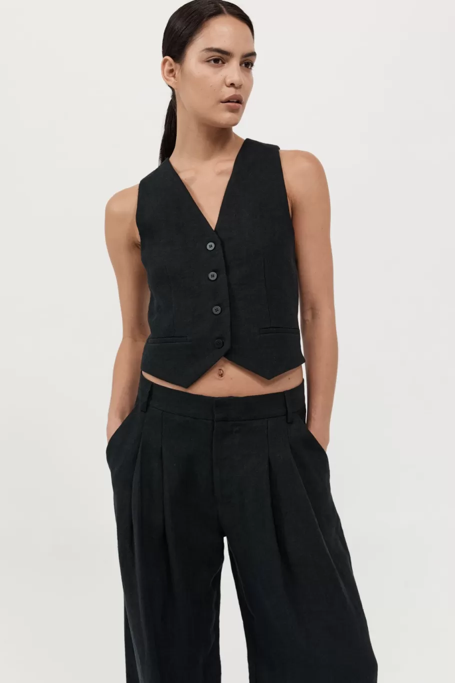 Tops | Tailoring | St. Agni Tailored Linen Vest - BLACK