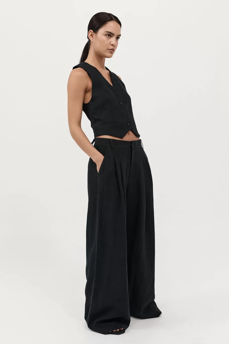 Tops | Tailoring | St. Agni Tailored Linen Vest - BLACK