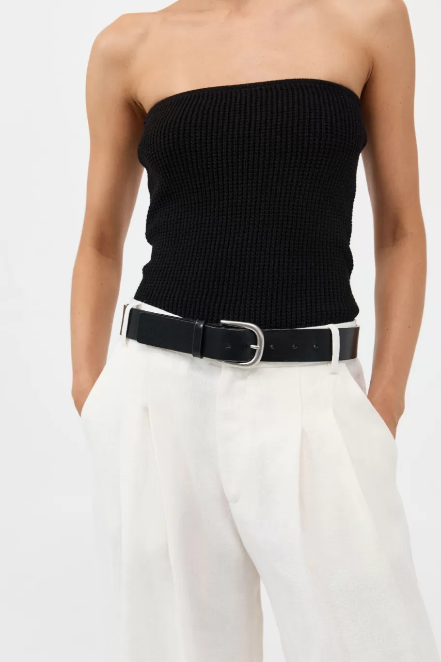 Tops | Knitwear | St. Agni Textured Knit Strapless Top - BLACK