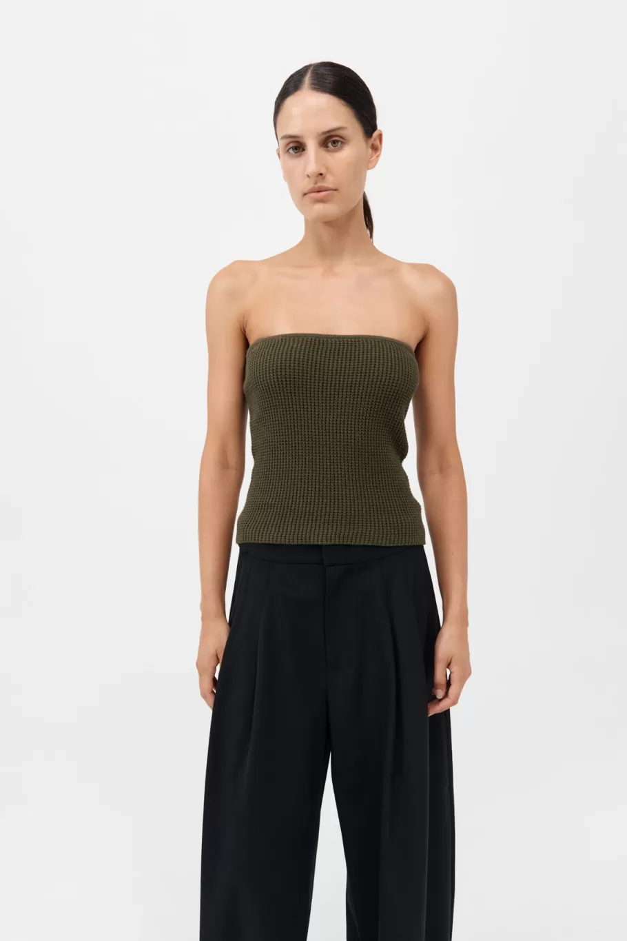 Tops | Knitwear | St. Agni Textured Knit Strapless Top - KHAKI