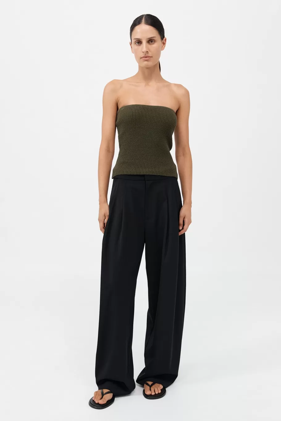 Tops | Knitwear | St. Agni Textured Knit Strapless Top - KHAKI