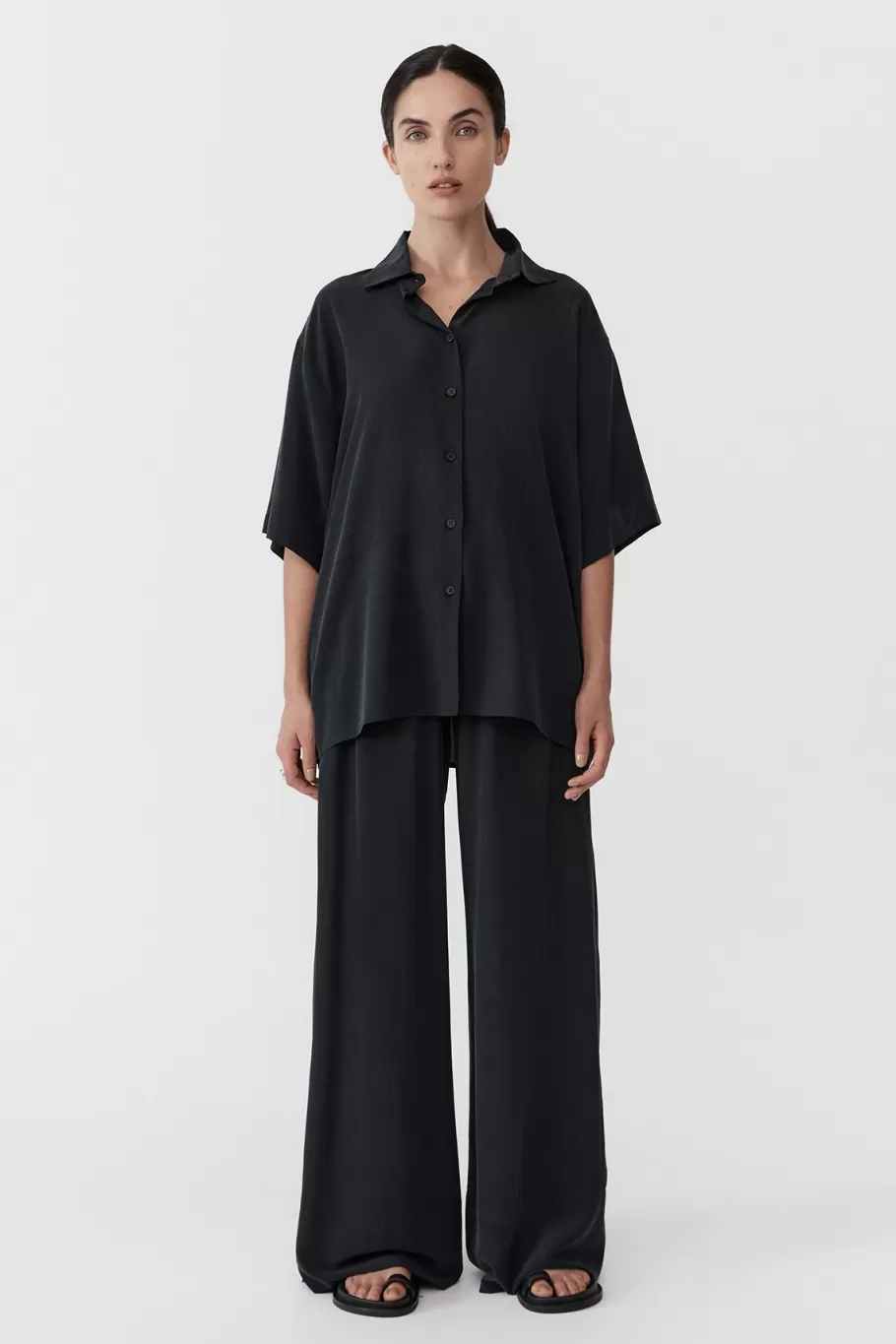 Tops | Shirts | St. Agni Unisex Silk Shirt - Washed Black