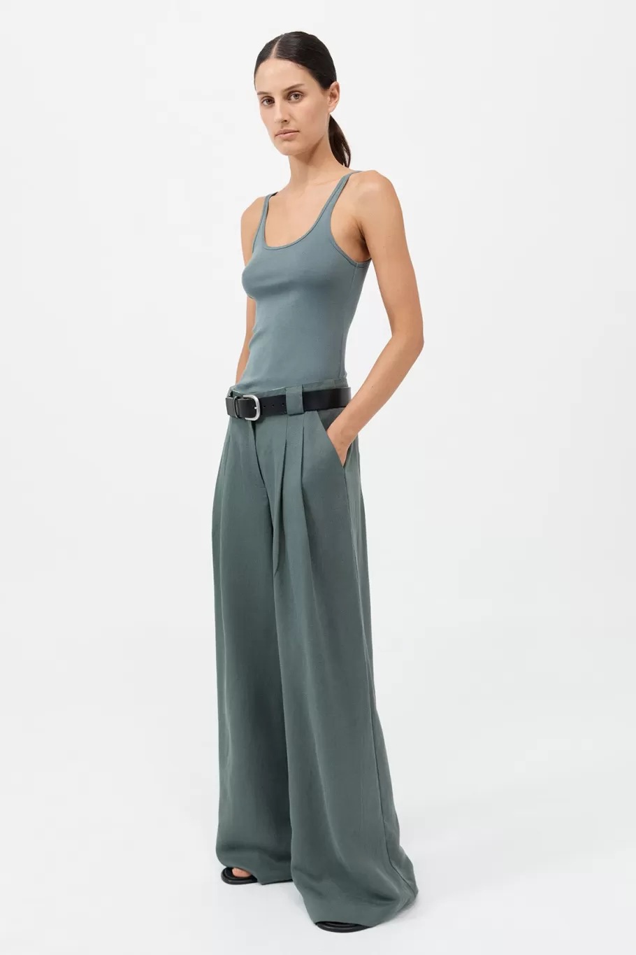 Tailoring | Pants | St. Agni Wide Leg Pleat Pants - BALSAM GREEN