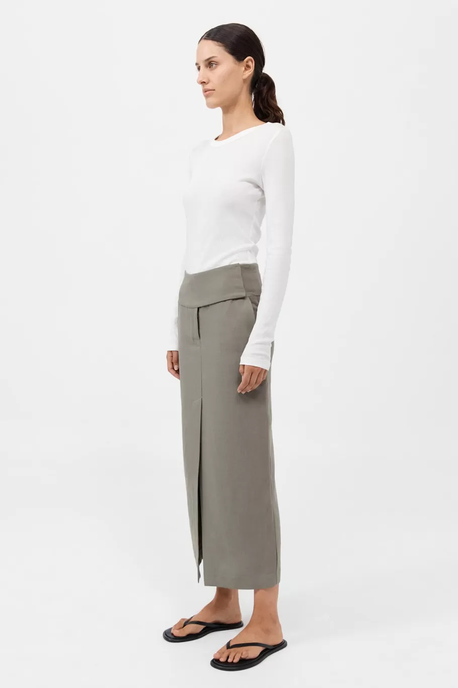 Tailoring | Skirts | St. Agni Wide Waistband Column Skirt - SMOKEY OLIVE