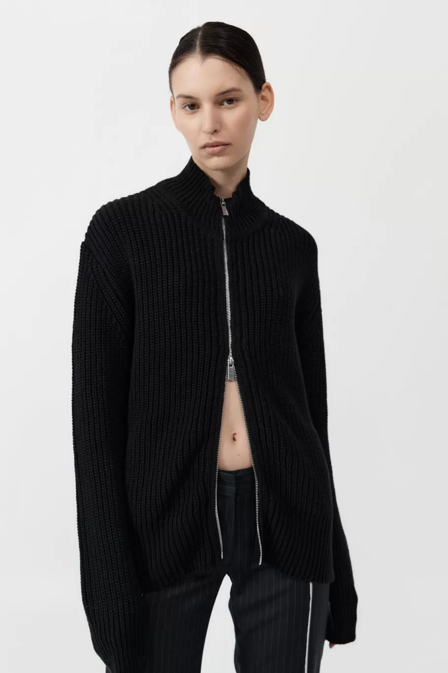 Jumpers | Knitwear | St. Agni Zip Detail Cardigan - BLACK