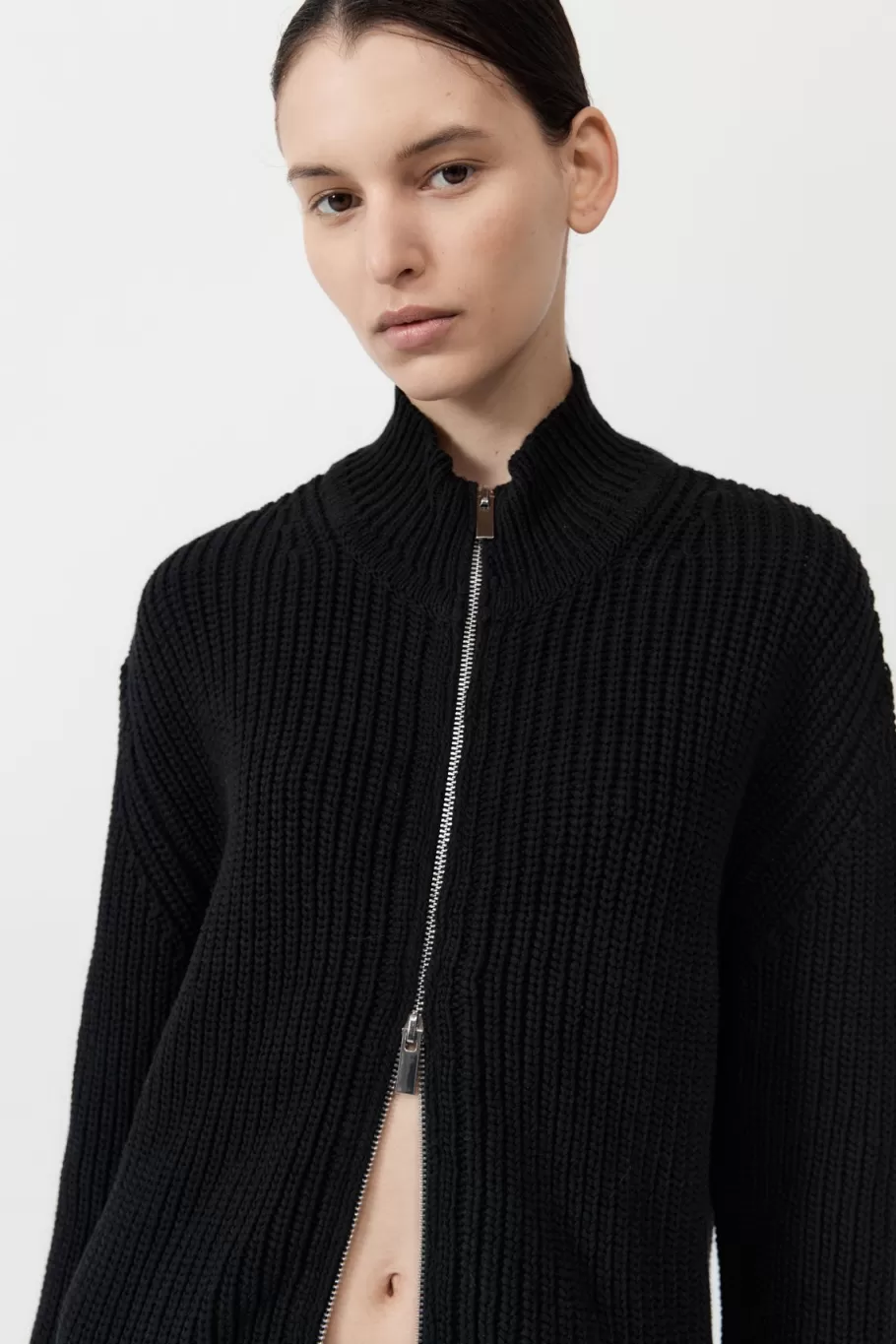 Jumpers | Knitwear | St. Agni Zip Detail Cardigan - BLACK