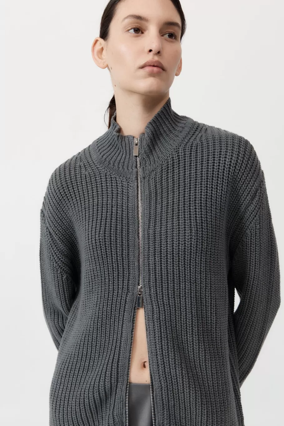 Jumpers | Knitwear | St. Agni Zip Detail Cardigan - SMOKE